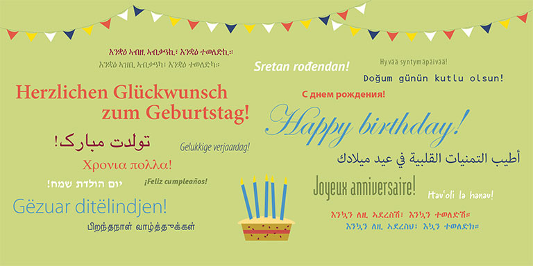 Karte "Geburtstag", mehrsprachig - 5er Pack