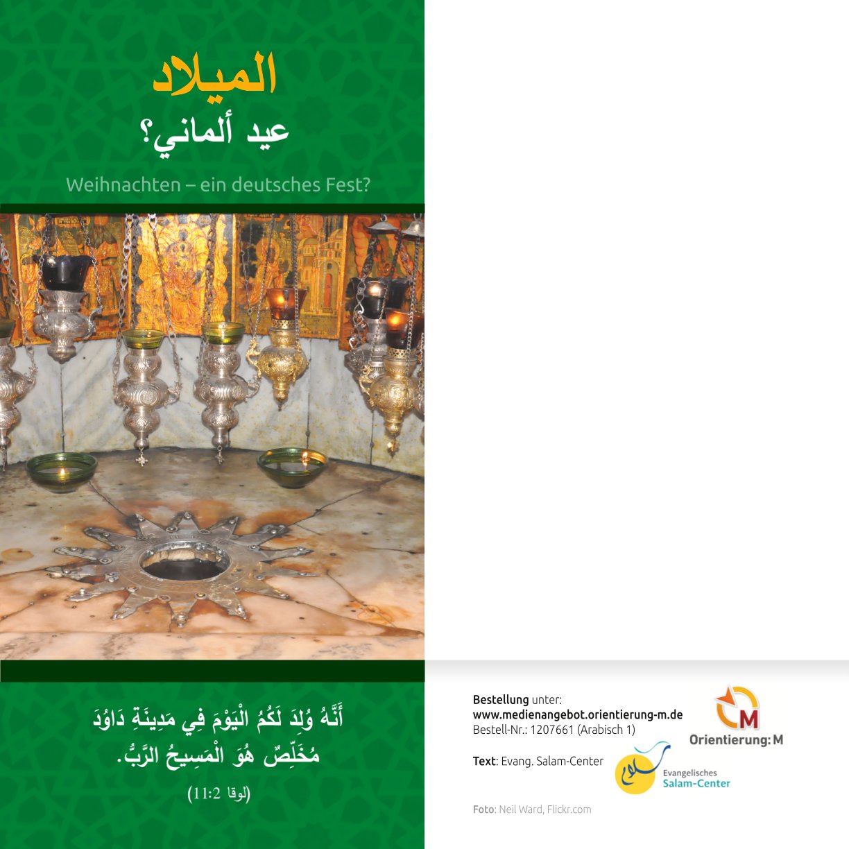 1207661 Evangelistische Faltkarten: Weihnachten - Ein deutsches Fest?,  Arabisch-Deutsch - 5er Pack