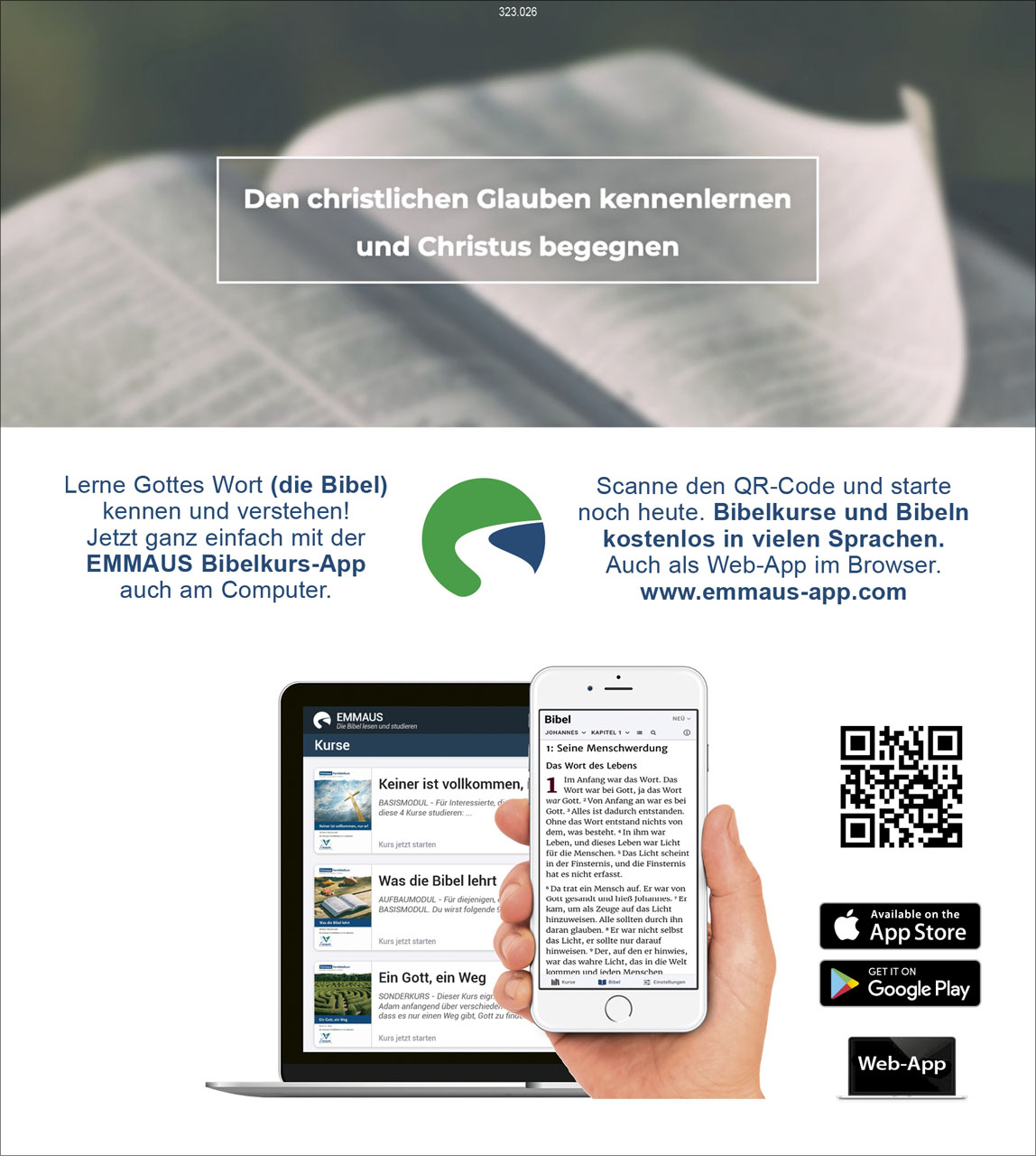 Einladung zur EMMAUS Bibelkurs-App
